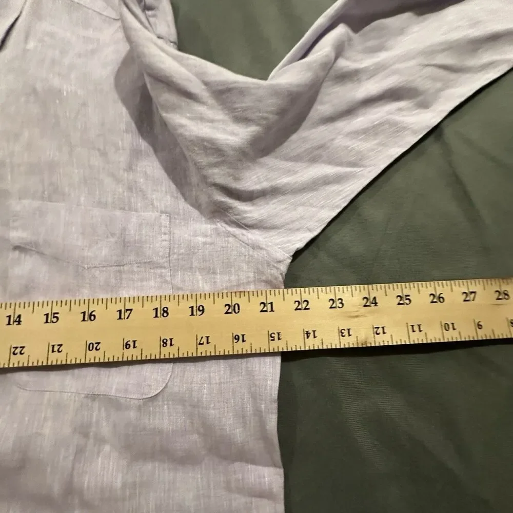 J Mclaughlin Shirt Mens M Button Up 100% Linen Beach Summer Dress Casual Purple